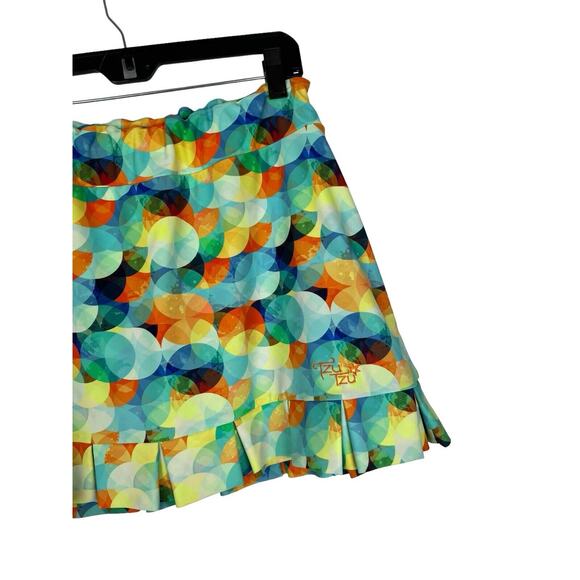 TZU TZU Samba Eclipse Skort Size L Pleat Ruffle Skirt Colorful Print Golf Pocket - Picture 4 of 9